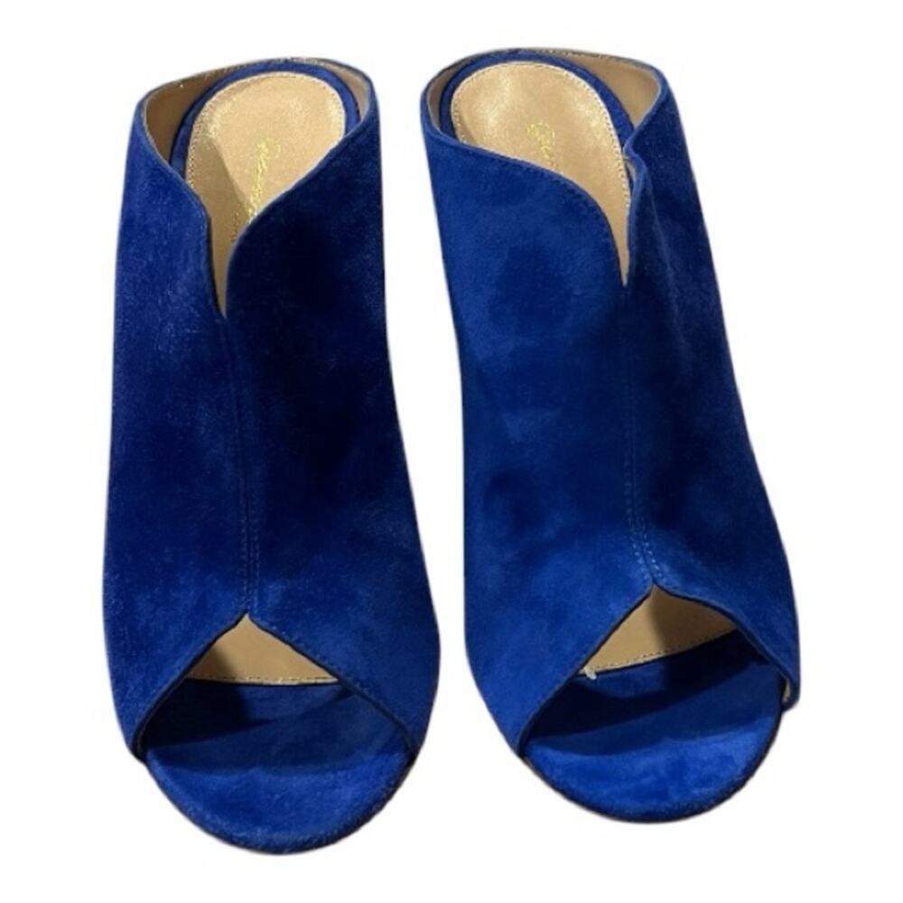 Gianvito Rossi Blue Suede Peep Toe Heels Size 38/8B New w/Box Stiletto Mules
